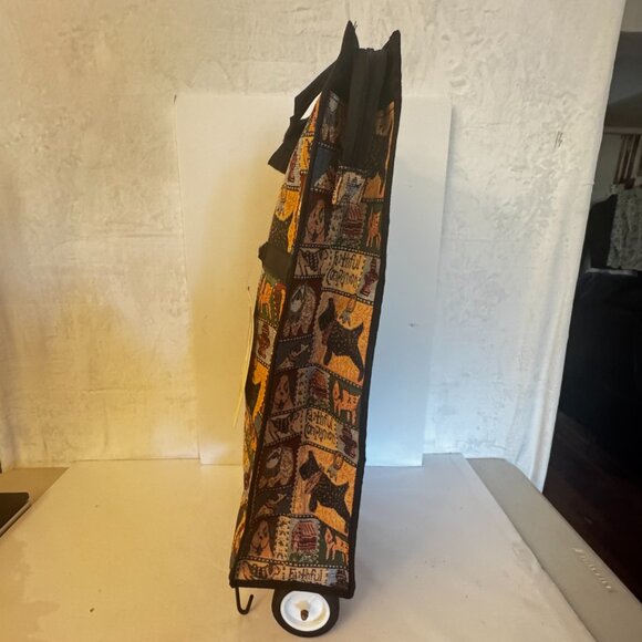 Scottie Tapestry Rolling Travel Collapsible Bag on Wheels Vtg Portable Travel To - Picture 10 of 16